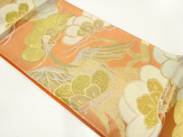 アンティーク　松に孔雀模様織出し袋帯（材料）